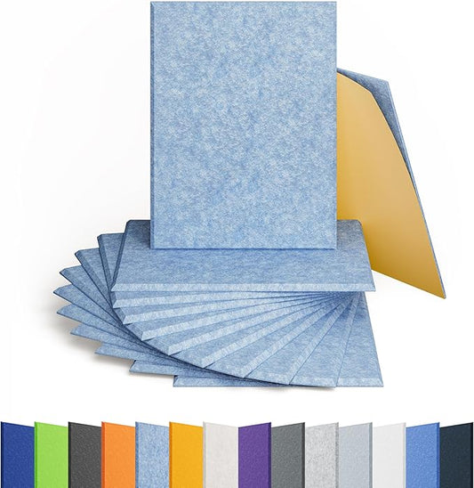 Amantech 12 Pack Acoustic Panels Self Adhesive Sound Proof Foam, High Density Sound Acoustic Panel, 16X12X0.4 Inch 4:3 Rectangle Panels in Home, Office,Reccording Room,Studio,More(Light Sky Blue)