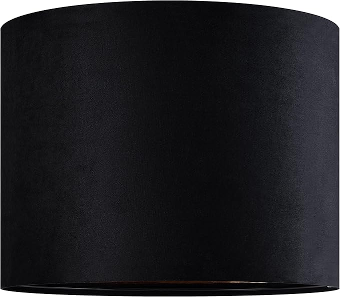 GO&SO Black Velvet Lamp Shades Set of 2 Medium Drum Lampshades -13" Top x 13" Bottom x 10" High(Spider) Traditional Fabric Lamp Shade for Table Lamps - Replacement Lampshade - Assembly Required