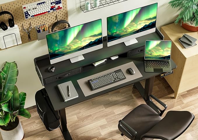 Claiks Standing Desk with Drawers, Stand Up Electric Standing Desk Adjustable Height with Storage Shelf and Splice Board, 55 Inch, Black