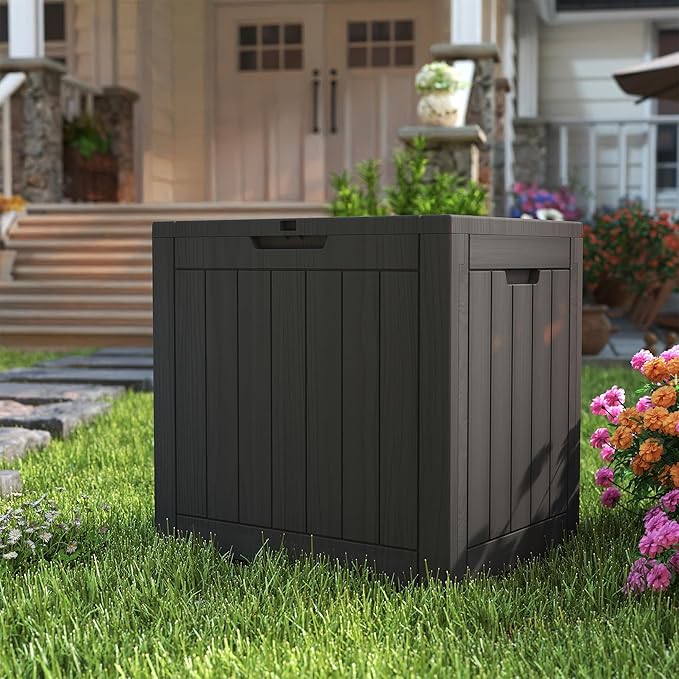Yardgrace 35 Gallon Outdoor Storage Box Waterproof, Resin Deck Boxes with Lockable Lid & UV-Resistant for Patio, Pool, Garden Furniture Cushions & Accessories, Black