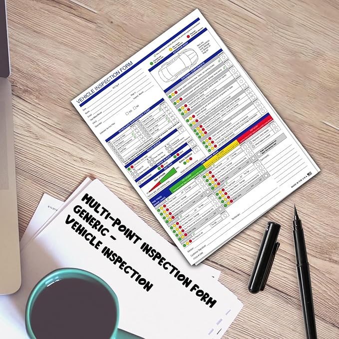 Multi-Point Inspection Form for Vehicles – 2-Part Carbonless Vehicle Checklist Pad – 8.5" x 11" Inspection Report – Edge-Glued, Manufacturer Recommended – White - Pack of 500