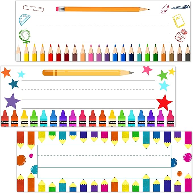 Name Tags for Students Desks, Colorful Pencils Theme Name Plates, Name Labels for School Desks, Back to School Classroom Decor, 30 Pack