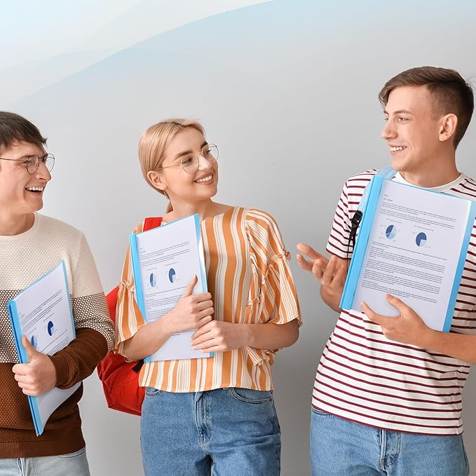 Feifeiya 48 Pack Plastic Report Covers with 3 Prongs Presentation Folders Bulk, 100 Sheet Capacity, Clear Front Report Covers for Presentation Document Paper School Office Supplies (Sky Blue)
