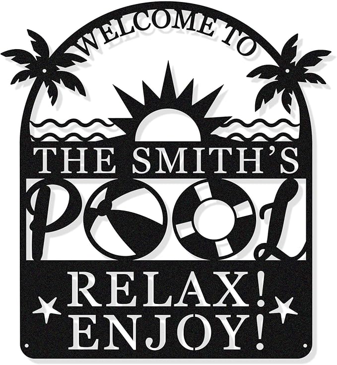Personalized Pool Sign, Pool Gift, Custom Pool Decor, Custom Metal Pool Sign, Bar Wall Decor, Swimming Pool Metal Sign, Personalized Palm Tree Metal Sign, Custom Metal Sign, Housewarming Gift