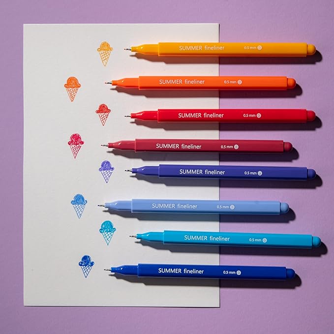 DIVERSEBEE Fine Tip Pens, 8 Bible Pens No Bleed Through, Assorted Colors, 0.5mm Fine Point Fineliner Markers for Journaling, Bible Study Journaling Supplies and Accessories (Summer)