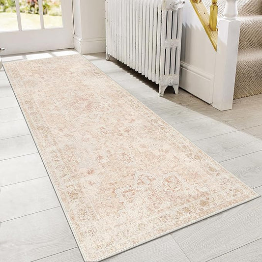 GENIMO Runner Rug 2'6"x6 Machine Washable Non Slip Vintage Hallway Runner Rug, Low Pile Lightweight Rugs for Indoor Entryway, Hallway, Kitchen and Corridor, Light Pink