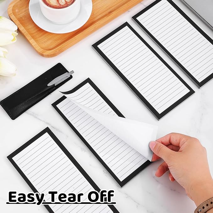 Thboxes 4 Pack Magnetic Note Pad for Fridge with Pen Holder, Totally 200 Sheets Magnetic To Do List, Shopping List, Grocery List, Memo Pads for Refrigerator（Black Border）