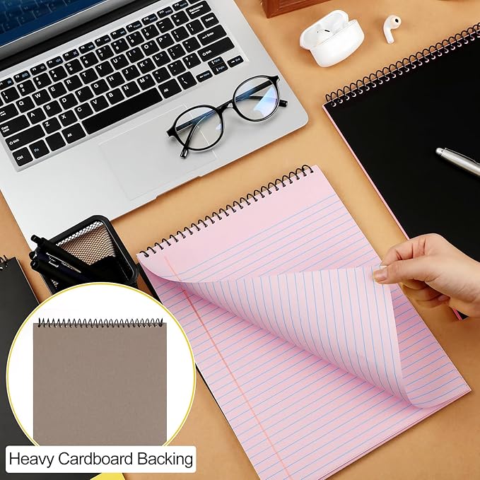 Resurhang 6 Pcs Legal Pad Top Spiral Bound Notebook 70 Sheets Double Sided College Ruled Paper Notepad Memo Steno Pad with Stiff Cover for Business College(8.5 x 11 Inches,No Holes,Pink)