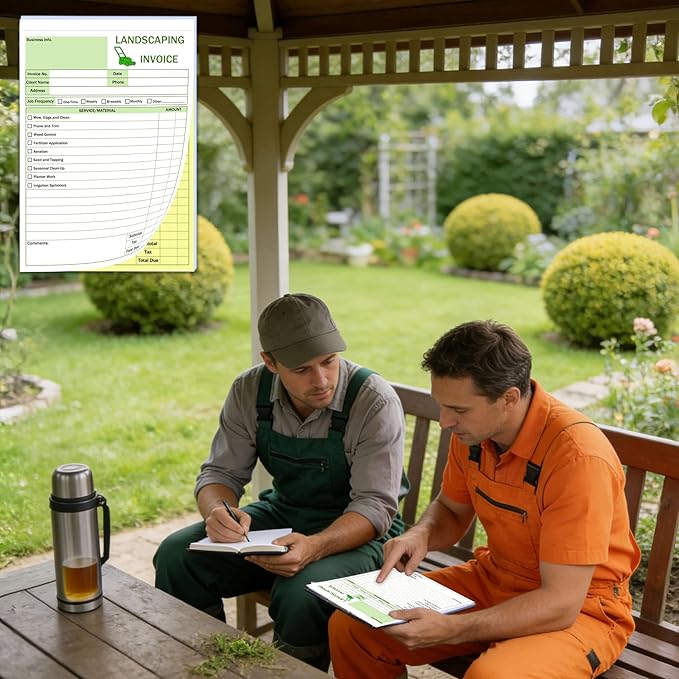 Garden Service Invoice Receipt Book, 2-Part Carbonless Landscaping Invoice Book for Small Business, 5.7 x 8.3 in, 50 Sets (White & Yellow), Lawn Care & Gardening Work Order Forms
