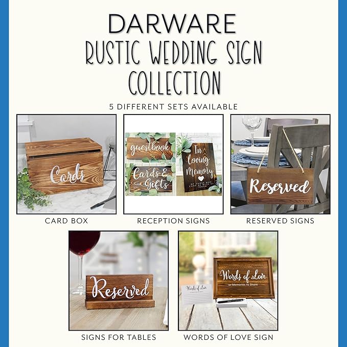 Darware Wooden Reserved Signs for Tables (6-Pack, Brown); Rustic Real Table Signs with Sign Holders for Weddings, Special Events, and Restaurant Use