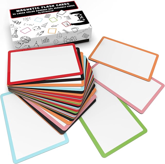 Attractivia Dry Erase Magnetic Labels 5.6 x 3.7 in, Color Borders, Large Dry Erase Magnets, 36-Pack, Erasable Write-On All-Purpose Labels, for Office, Kanban Boards, Education, Home, Whiteboard