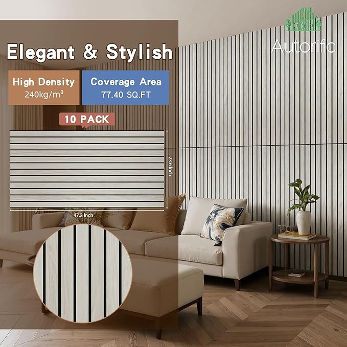 AUTORIFIC Wood Veneer Sound Panels, 10 Pack 47.2”x23.6” Wall Panels, Decorative Acoustic Panels for Walls, for Office,Home Theater,Studio,Living Room, Natural Oak(Mitred)