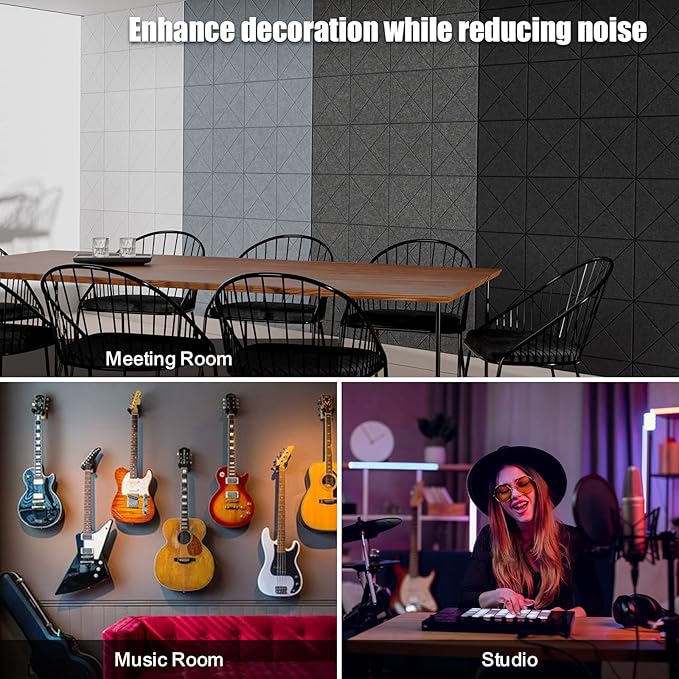 Sonicism 12 Pack X-Lined Acoustic Panels with Self-Adhesive, 12"X 12"X 0.4" Sound Proof Foam Panels, Decorative Soundproof Wall Panels, Sound Absorbing Tile for Home & Offices, White