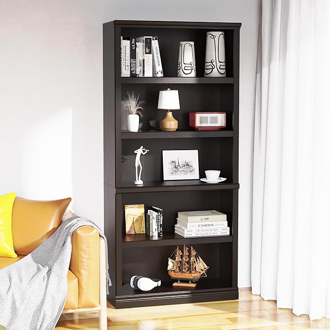 Bevfint Bookshelf, Open Storage 70 Inch Tall 5 Shelf Bookcase, Floor Standing Bookshelves and Bookcases, Book case for Farmhouse Library Office Bedroom Kids, Dark Cherry - 5 Tier
