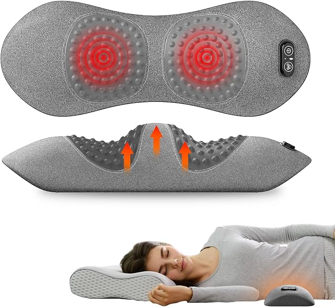 SUDAHIA 3-in-1 Electric Back Massager Pillow with Heat, Vibration and Traction, Triple Fusion Back Massager Bed and Chair Use, Lumbar Support Pillow for Lower Back Comfort and Spine Support (Gray)