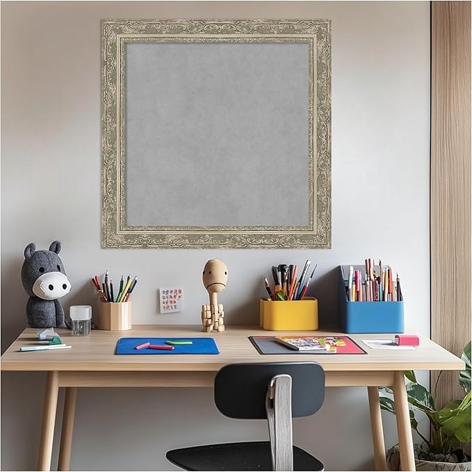 Amanti Art Silver Framed Magnetic Board 24x24 Medium Vision Board for use with Magnets, 100% Metal Sheet to Display Items as Office Decor or for Home Organization in mudroom, Kitchen or Kids Room