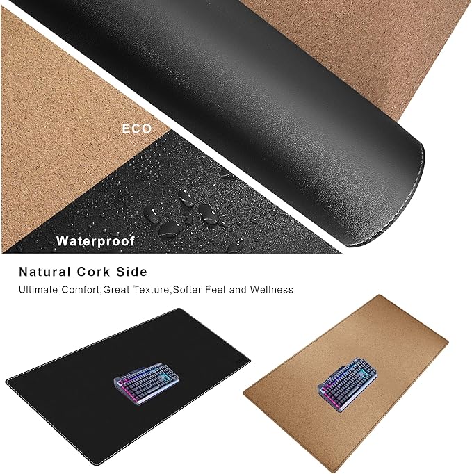 Mydours XXL 55.1"x19.7" Desk Pad with Cork Base, Dual-Sided PU Leather Surface Protects Desks from Scuffs & Stains, Spacious Mouse Mat for Multi-Monitor Setups, Office Use & Light Gaming Compatibility