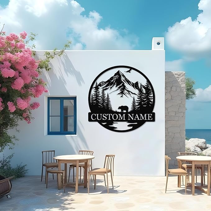 Dyoart Personalized Bear Metal Cabin Sign | Custom Signs Outdoor Metal | Cabin Decor | Family Sign | Rustic Cabin Bear Sign | Gifts for Hunters | Metal Art Wall Decor for Living Room Bedroom