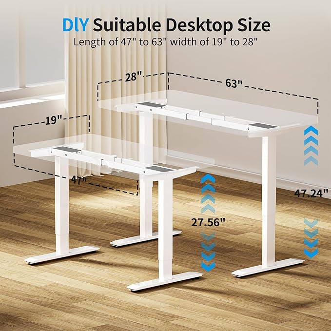 BIZUM Dual Motor Electric Standing Desk Frame with Memory Controller, Computer Memory Desk Adjustable Table Legs Up to 47.2" for Home Office, Glossy White