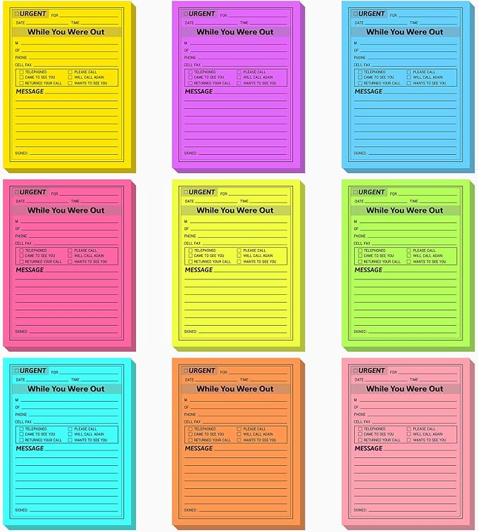 Eaasty 9 Pieces While You were Out Pads 4 x 5 Inches Assorted Colors Sticky Notes Adhesive Message Pads Urgent Notes for Work Call, Office Supplies, 40 Sheets/Pad (Fluorescent Colors)