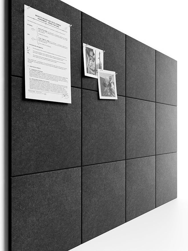 Bumusty Large Cork Board 47"x35" Alternative - 12 Pack Felt Wall Tiles with 70 Safe Removable Adhesive Tabs, 30 Pushpins, Cork Boards for Walls Pin Board Bulletin Board Office Decor (Charcoal Gray)