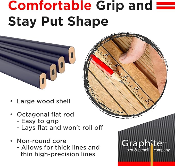 GRAPHITE Hard Lead Carpenter Pencil #2 Lumber Pencil (1) Pack of 12 PCS - Industrial Pencil Wood Flooring Marker for Wood Working Tools Marking & Concrete Marking - Blue