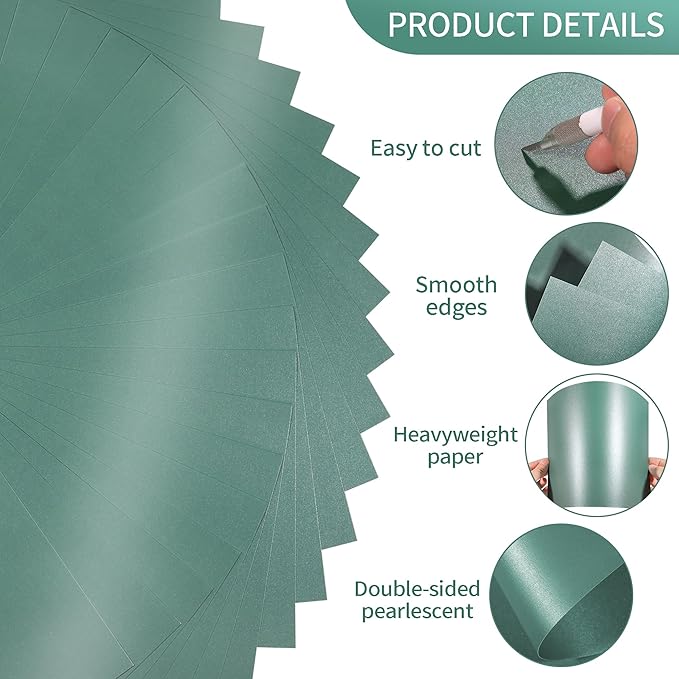 25 Sheets Green Shimmer Cardstock 8.5 x 11Inch Glitter Card Stock 92lb Heavyweight Printer Paper for Wedding Invitations, Craft, Greeting Cards, Printing UAP18GR025