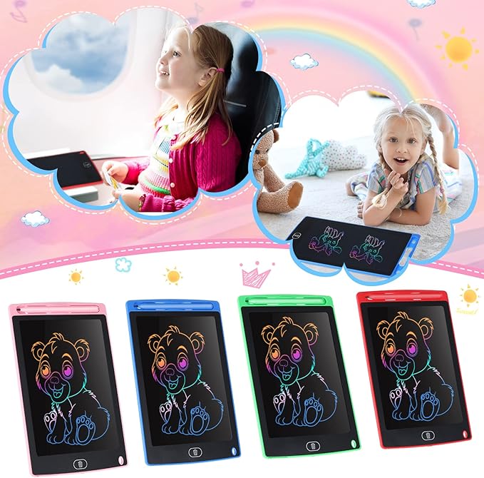 Tinlade 12 Pack LCD Writing Tablets for Kids, 8.5 Inch Erasable Doodle Boards Portable Electronic Drawing Pads, Learning Bulk Toys Gifts for Christmas School(Pink, Green, Red, Blue)