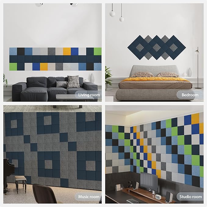 Amantech 12 Pack Acoustic Panels Self Adhesive Sound Proof Foam, High Density Sound Acoustic Panel, 12X12X0.4 Inch Square Panels in Home, Office, Reccording Room, Studio,and more(Dark Blue)