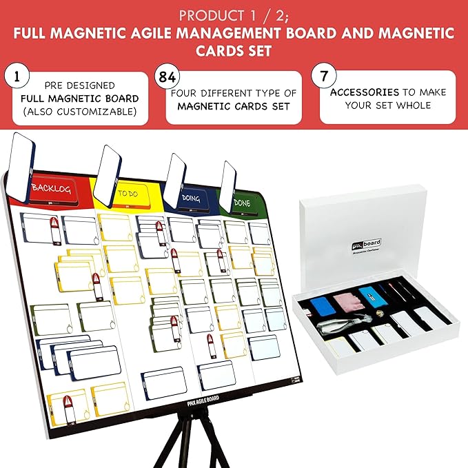 pmxboard Project Management Board Set, Combo Kit X. Agile Management Bundle Project Board Kit. Project Management Planner Toolkit. Full Magnetic Kanban Board Set, Desktop Kanban Board Set, 2 in 1