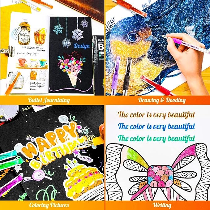 Soucolor Cute Office School Supplies Gifts for Women Teen Girl Birthday, 120 Pack Glitter Gel Pens-60 Glitter Pens, 60 Refills and Travel Case, Japanese Stationary Nurse Cool Gifts for Coworkers