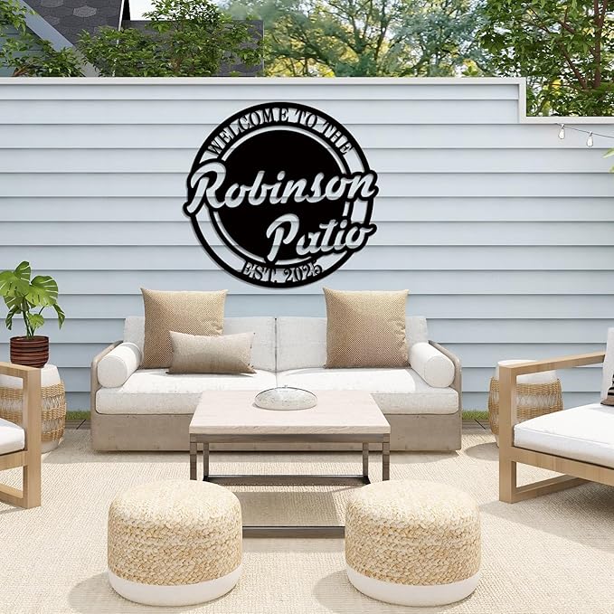 Personalized Patio Signs Outdoor Custom Last Name Sign Personalized Family Name Sign Outdoor Wall Decor Backyard Metal Sign Personalized Sign for Patio Decor Metal Wall Art Housewarming Gift