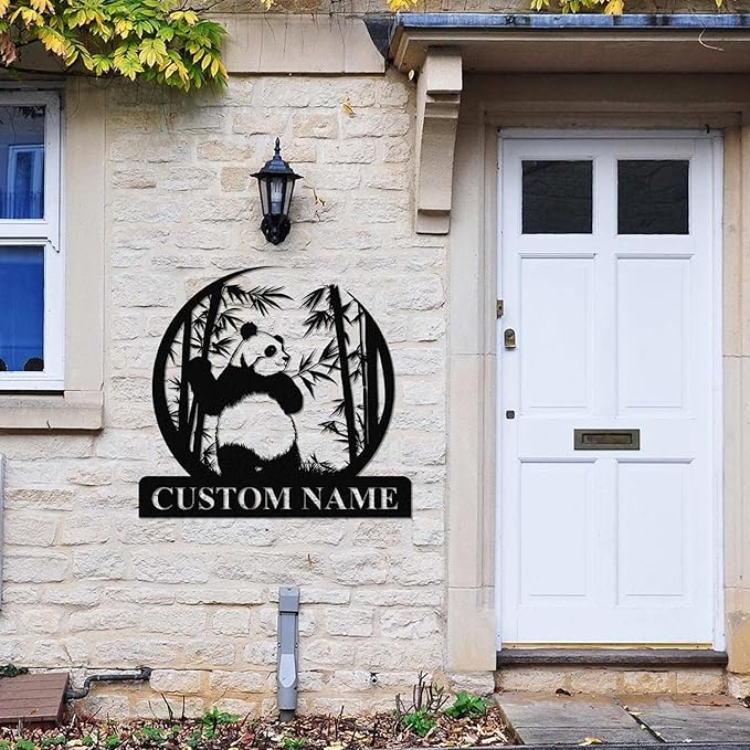 Personalized Panda Metal Sign | Family Name Sign | Panda Home Decor | Custom Outdoor Metal Sign | Metal Wall Art | Last Name Sign for Home | Panda Gifts | Panda Wall Hangings for Bedroom