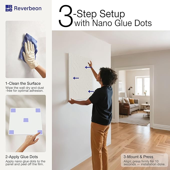 Reverbeon 6 PCS Acoustic Panels, 23.6x23.6 Inch Sound Absorbing Panels, Decorative Acoustic Wall Panels for Recording and Home Studio, Office with Double-Sided Adhesive Tape