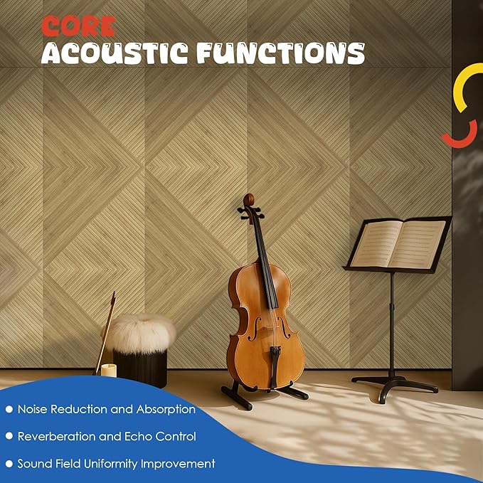 EVENRISING Acoustic Panels 6 Pack, Soundproof Wall Panels 23.6 x 23.6 Inches, Large Decorative Sound Absorbing Panels,Self-Adhesive Acoustic Treatment for Home Studio Office, Light SymmetryLuxe