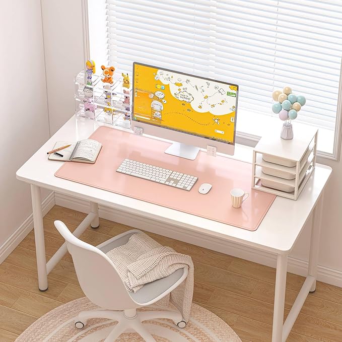DAWNTREES Desk Mat Protector,PU Leather Desk Pad,Non Slip, Large Mouse Pad and Keyboard Mat, Waterproof Writing Pad for Office and Home (Pink,35.5''x16.9'')