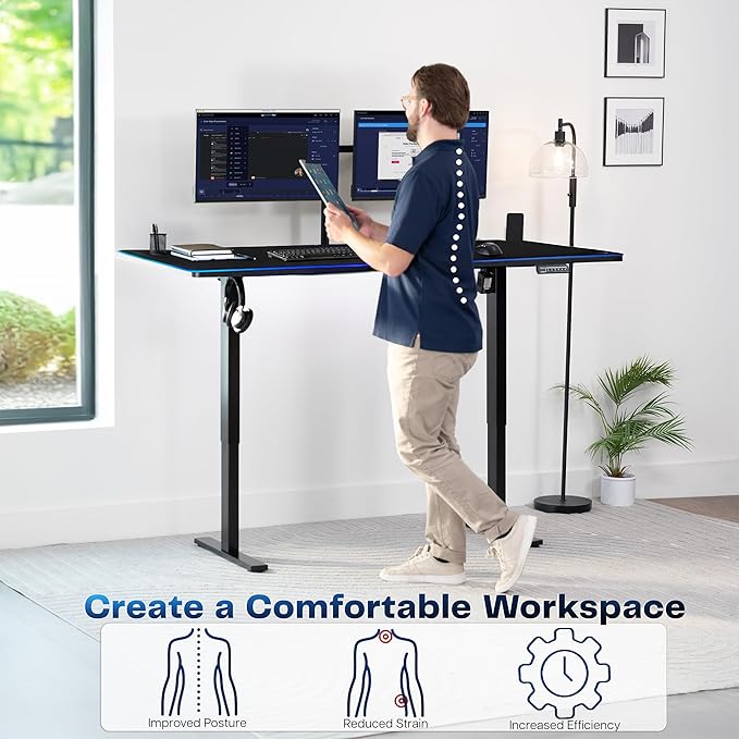 VIVO Electric 71 x 30 in Standing Desk with Full-Size RGB Mouse Pad, Memory Height Adjustment, 1B Series, Holds 220 lbs, Black Top Black Frame, DESK-KIT-1B7BP