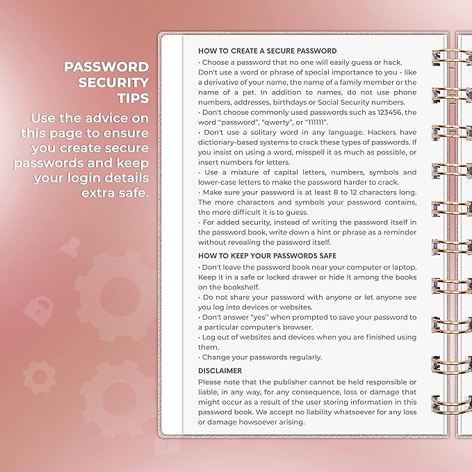 Clever Fox Password Book Spiral – Mini Internet Address & Password Organizer with Laminated Alphabetical Tabs – Small Password Keeper Journal – Hardcover, Pocket Size, 4.7x5.7” (Rose Gold)