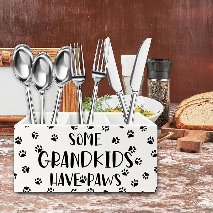 QZQE Dog Grandparents Gifts Pen Pencil Holder Organizer for Desk, Some Grandkids Have Paws Wooden Box Signs Decorations for Home Office Desk Tabletop, Dog Grandma Grandpa Gifts