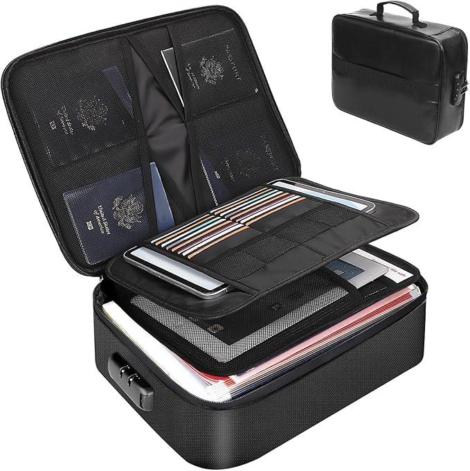 Fireproof Document Box for file organizer,Fireproof Bag for Important Document Organizer with Combination Lock,Portable Home Travel Safe Storage for Important Documents,Passports