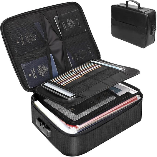 Fireproof Document Box for file organizer,Fireproof Bag for Important Document Organizer with Combination Lock,Portable Home Travel Safe Storage for Important Documents,Passports