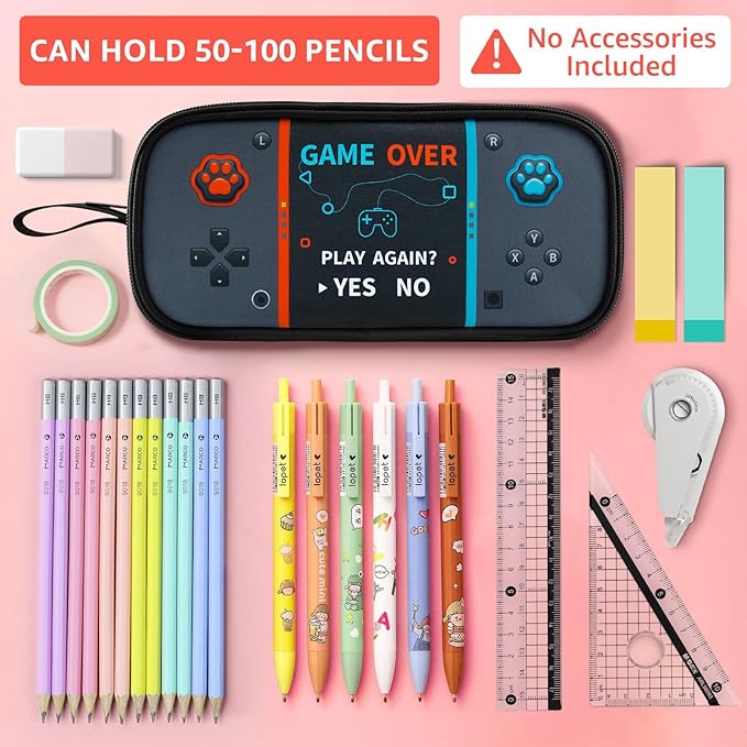 Easozoom Large Game Controller Pencil Case for Teen Boy Kid Capacity Pen Box Pouch Organizer Holder Bag with 3 Compartments & Zipper School College Office Supplies (1PCS Pencil Case) (Gray)