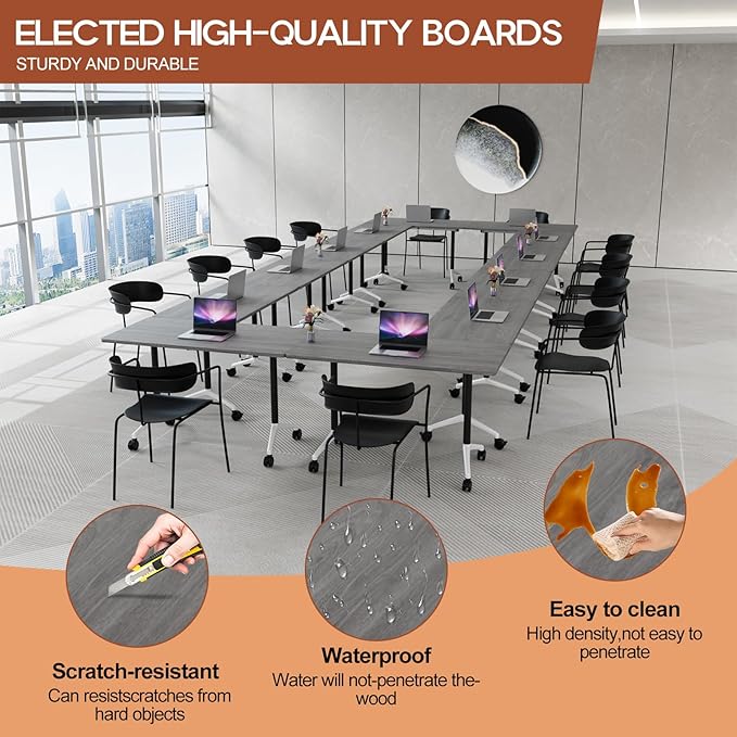 Folding Conference Table 4ft 5ft, Foldable Office Meeting Desk for 6 People, Multiple Sizes Colors Mobile Conference Room Table for Training Room School Business Furniture (2, Grey, 63in)