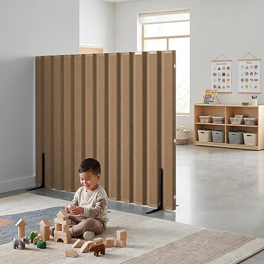 Angeles, Quiet Divider with Sound Sponge 48" x 6' Wall in Natural Tan, Free-Standing Classroom Partition for Enhanced Classroom Productivity and Noise Reduction