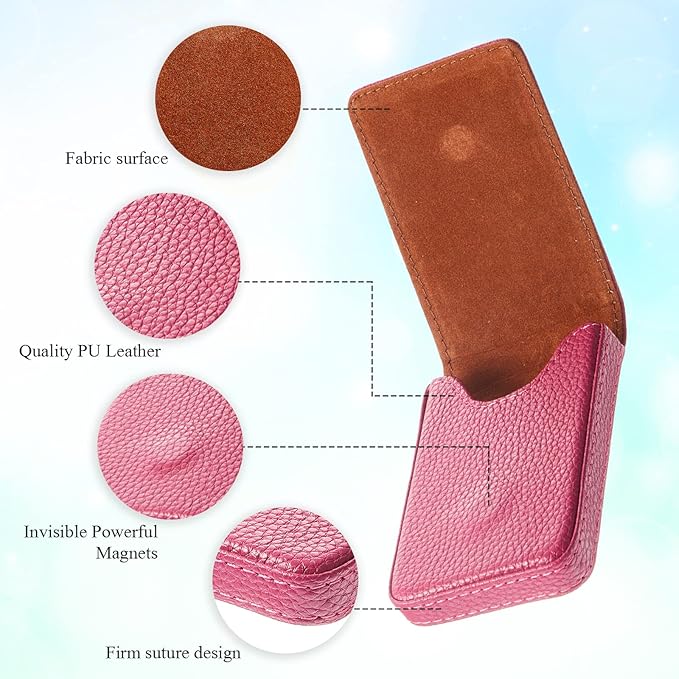 Outus 2 Pieces Business Card Holder, PU Leather Business Card Case Pocket Wallet with Magnetic Shut for Valentines Gift Men Women(Pink and Green,Classic)