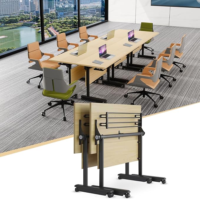 JEHUJD Conference Table,55.1''Folding Conference Room Table for 4-12 People,Mobile Flip Top MeetingTraining Table with Different Coulor and Styles for Offices, Classrooms,Meeting Room (2, 61''G)