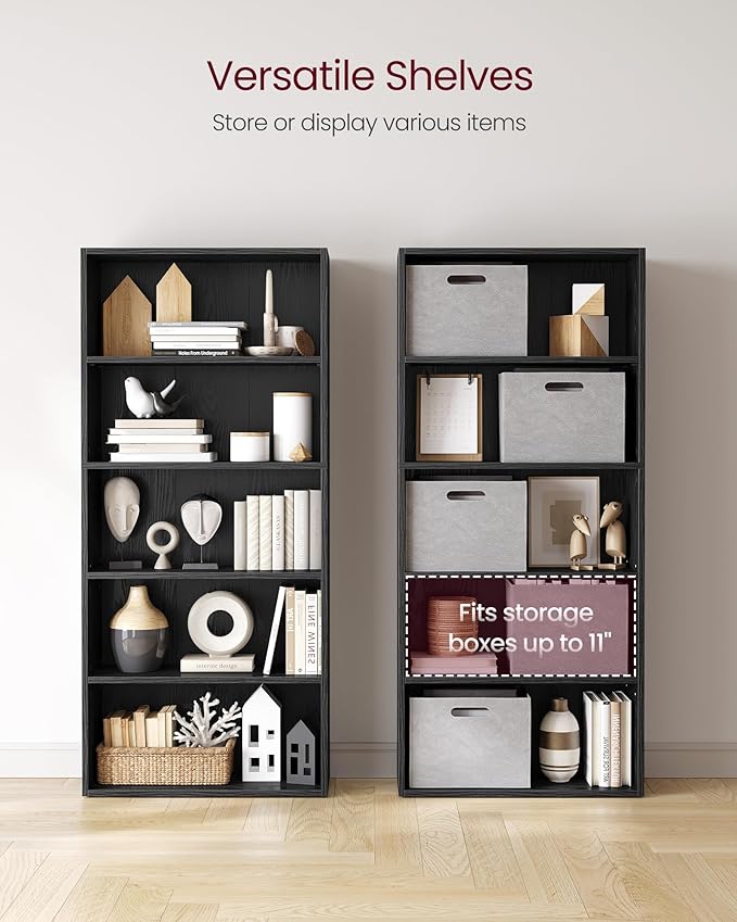 VASAGLE CUSTOS Collection - Bookshelf, 5-Tier Bookcase, Book Shelf, Open Storage Shelf, 9.4 x 23.6 x 52.8 Inches, for Living Room, Home Office, Dinning Room, Ebony Black ULBC165T56