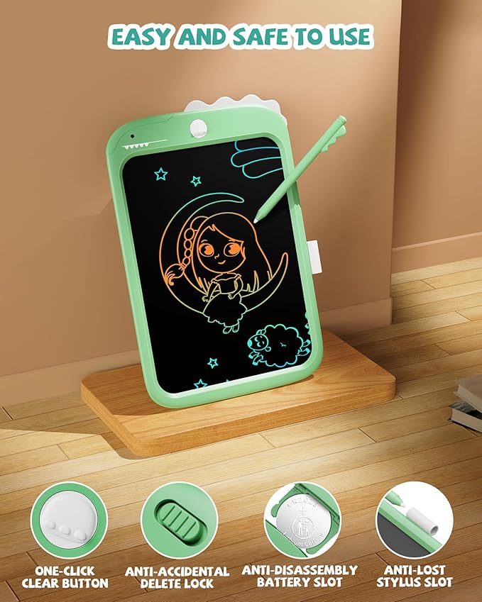 LCD Writing Tablet Dinosaur Toy for Kids,10 inch Doodle Board Drawing Pad Tablet with Lock Function, Erasable, Portable, Educational Learning Toy Gifts for 3 4 5 6 Years Old Boys Girls (Green)