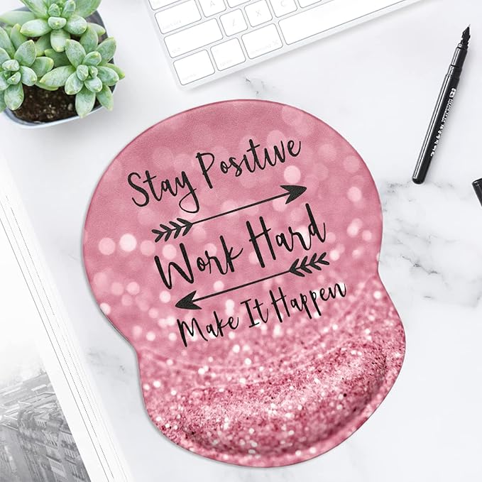 ITNRSIIET Ergonomic Mouse Pad with Gel Wrist Support Small Wrist Rest Smooth Surface Non-Slip PU Base Comfortable Office Supplies Pain Relief, 8.7 x 7.2 inches, Pretty Inspirational Quotes