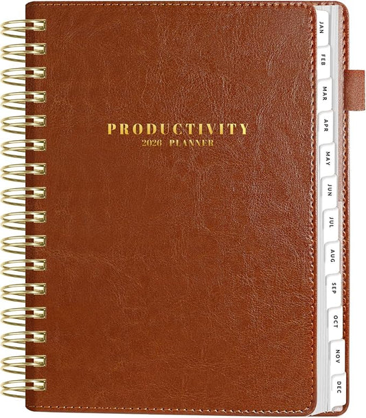 SUNEE 2026 Planner 5.9" x 8.3" – Dated Productivity Planner for Time Management - Daily,Weekly & Monthly Planner to Achieve Goals - Planner 2026 dated from January 2026 – December 2026,Brown
